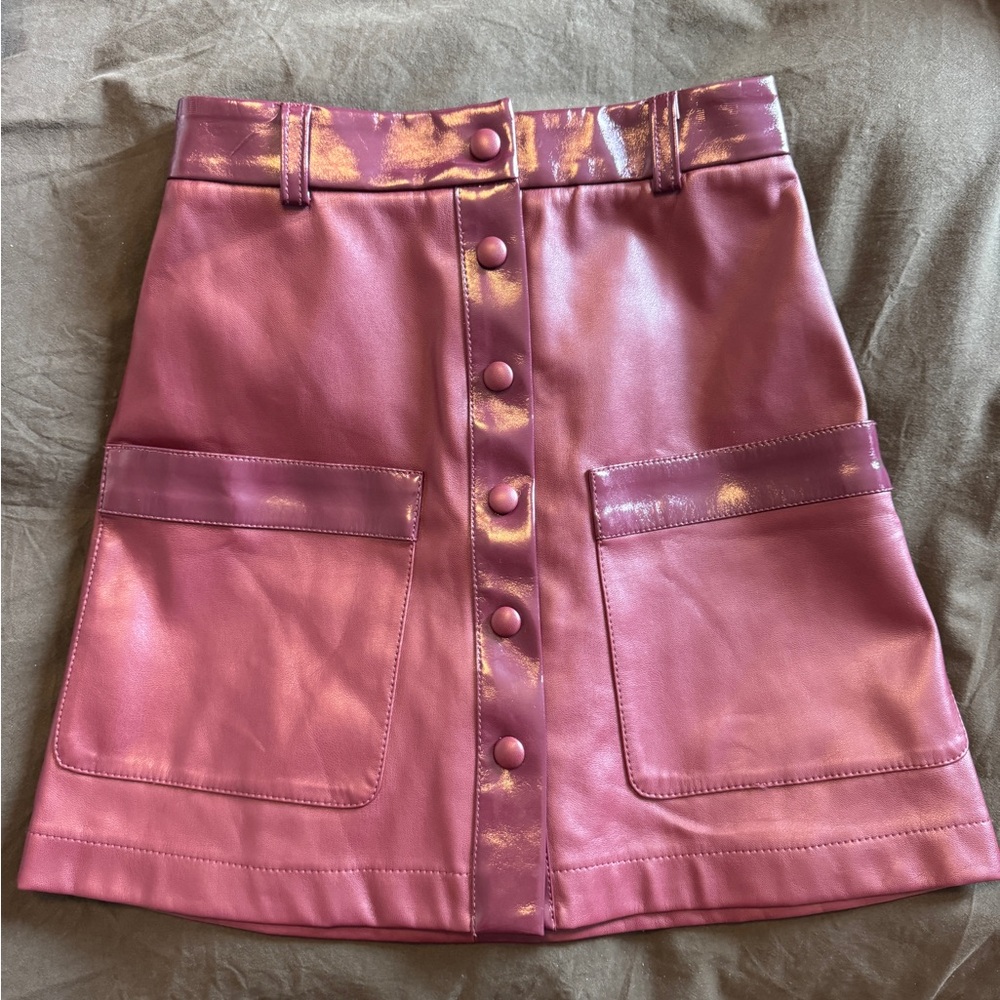 Faux Leather cranberry staud button up skirt